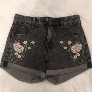 Floral Faded Black Denim Jeans